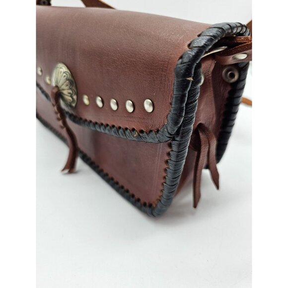 Vintage Four Winds Leather Crossbody Purse Handbag,Pewter Accents Western Boho - Picture 4 of 15